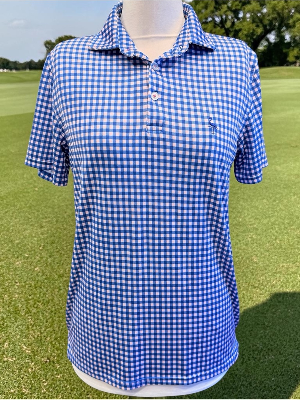 TailorByrd Women's Sz L Blue Pink Check Quick Dry Soft Cool Feel Golf Tennis